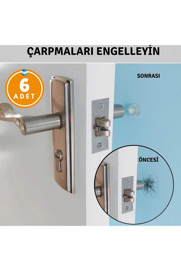 6 Adet Yapışkanlı İz Bırakmaz Silikon Kapı Tamponu Kapı Stoperi Çok Amaçlı Kullanım Mobilya Koruma - 1