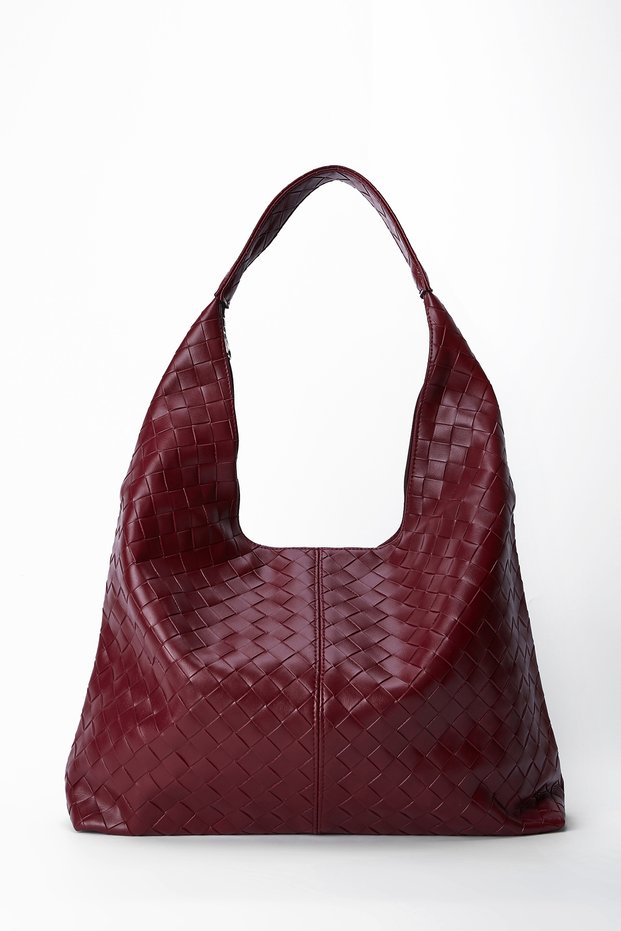Casual Knitted Detail Milan Women's Shoulder Bag Claret Red