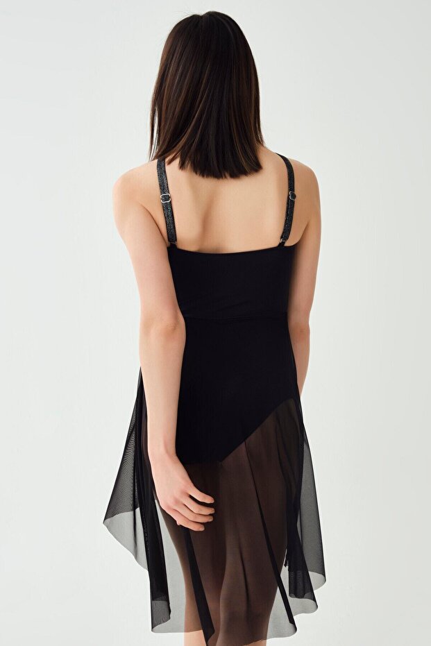 Schwarzer trägerloser Badeanzug aus Tüll - 2