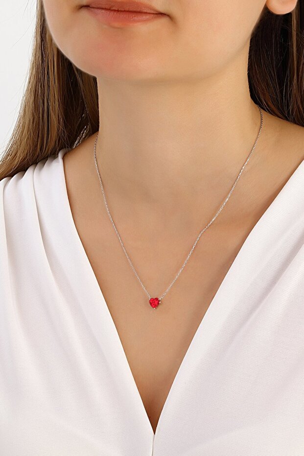 Minimal Kırmızı Kalp Kolye - 1