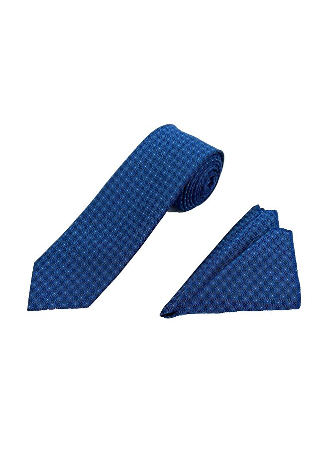 مجموعة منديل ربطة عنق منقوشة باللون الأزرق الداكن - 2