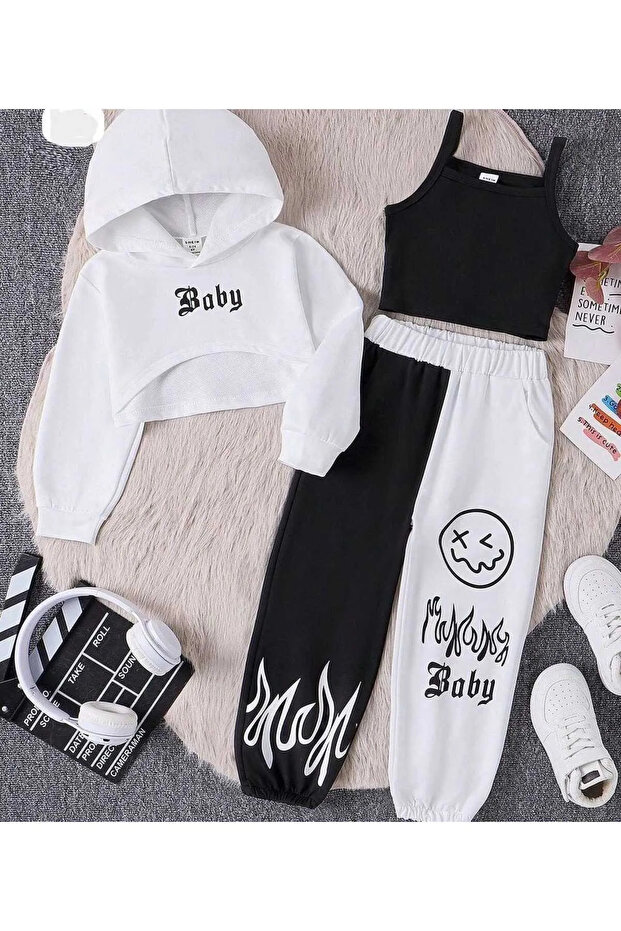 Kids Baby Printed 3-Piece Sweatshirt Crop Sweatpants Set