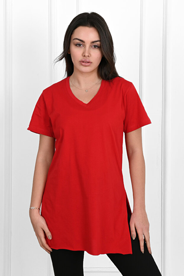 Women's V-Neck Slit T-Shirt 8783-22