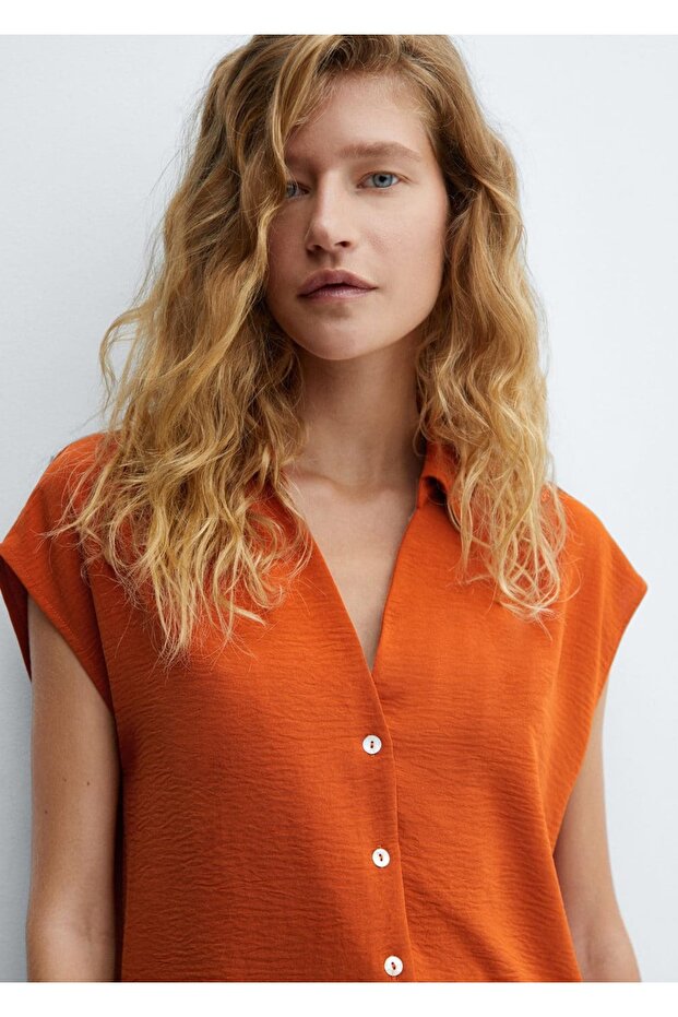 Düğmeli dökümlü bluz - 7