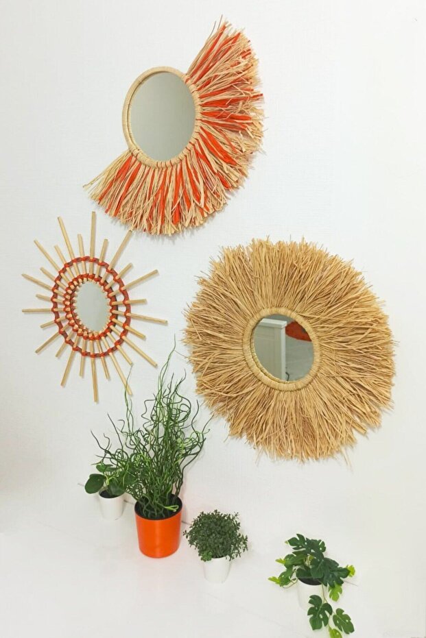 Bohem Hasır Ayna Seti Rafya & Bambu - 3