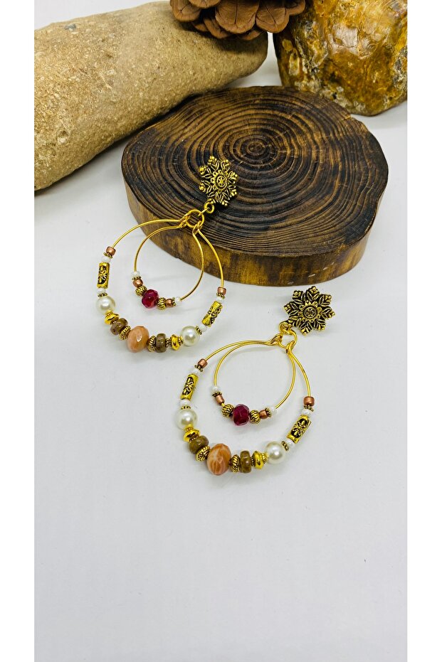 Handmade ethnic ceramic bead women's earrings with brass studs