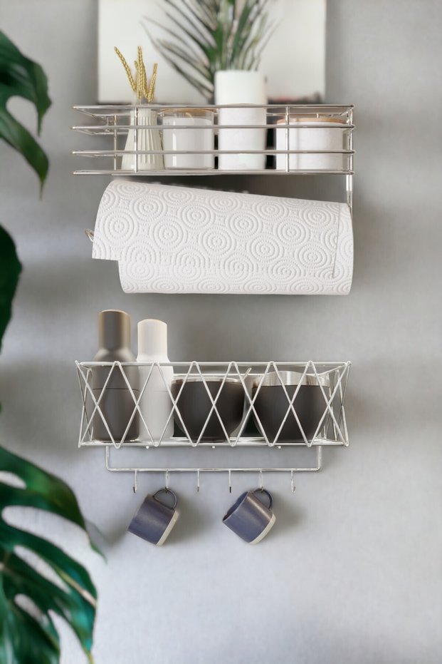 Kitchen Shelf Luxury Spice Rack Paper Towel Holder Cup Holder Basket Shelf Decorative Organizer Basket Napkin Holder