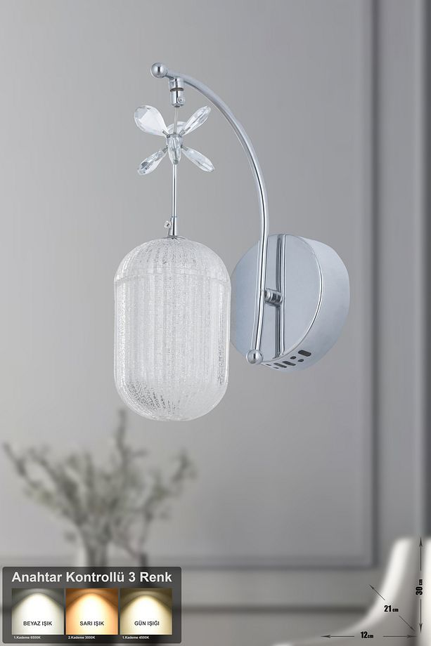 Motta Power Ledli Modern Lüks Duvar Aplik (3 RENK; SARI-BEYAZ-GÜN İŞIĞI) - Krom - 1