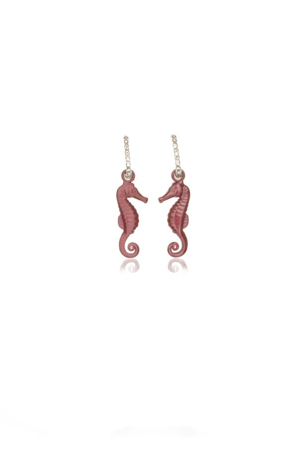 Matte Burgundy Color Antiallergic Sea Horse Earrings