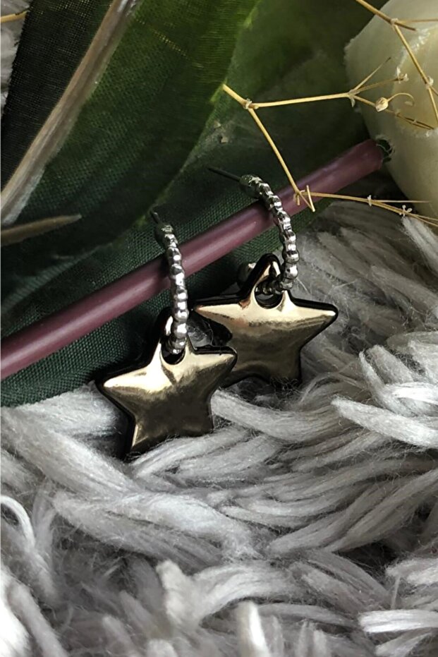 Chrome Antique Black Color Antiallergic Star Earrings