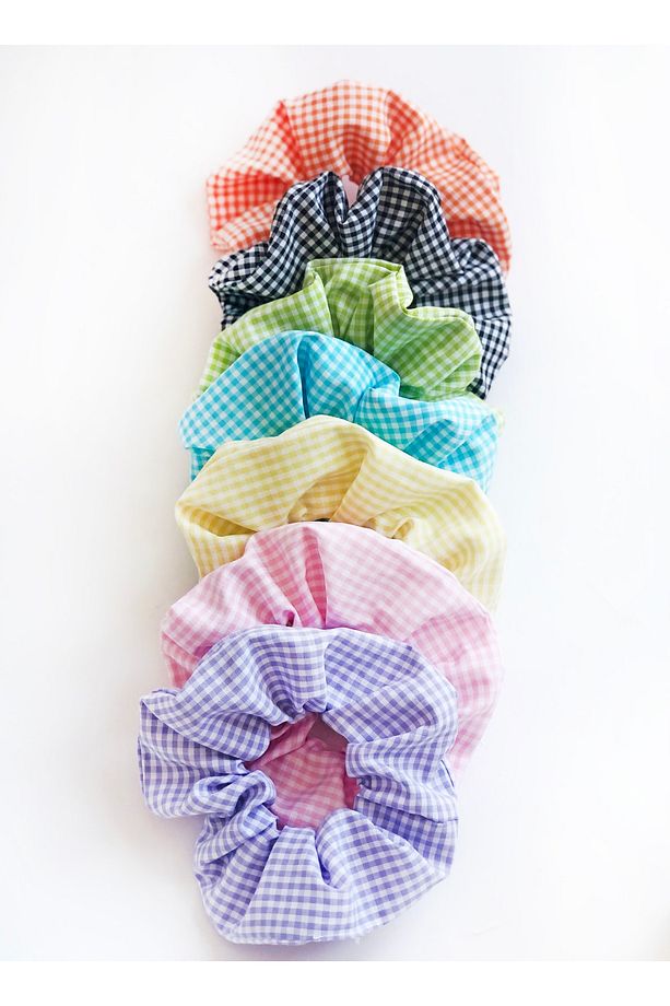 Çeşitli Renklerde 7'li Pötikare Scrunchie Toka Seti - 1