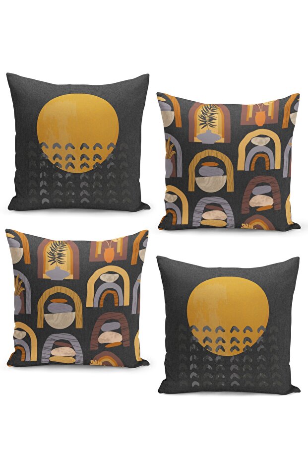 Set of 4 Throw Pillow Cases, Tweed Background, Bohemian Style, Scandinavian Pattern - 1