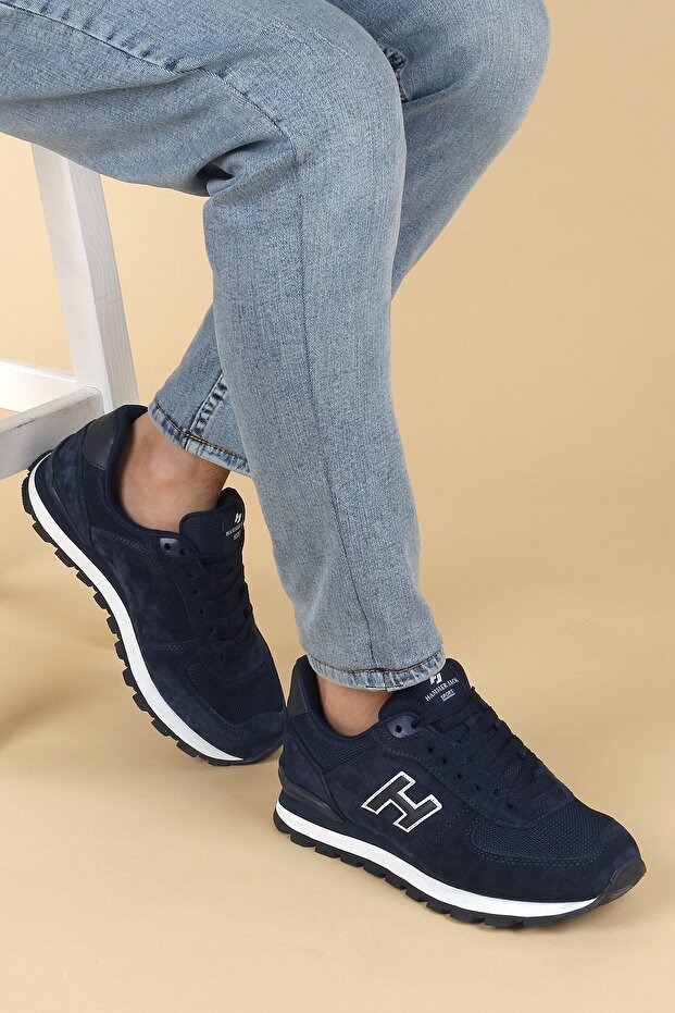 Men's Navy Blue Peru Nubuck Leather Sports Shoes 102 19250 M