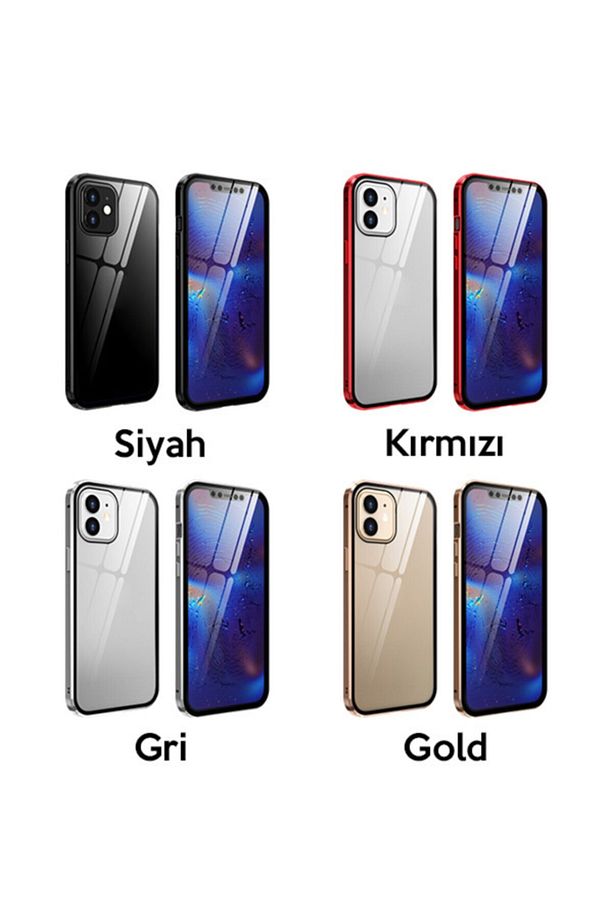 Iphone 12 Mini Mıknatıslı 360 Derece Ön Ve Arka Cam Full Korumalı Manyetik Kılıf Gold - 1