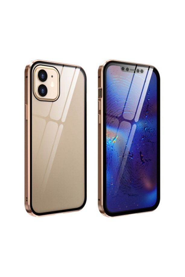 Iphone 12 Mini Mıknatıslı 360 Derece Ön Ve Arka Cam Full Korumalı Manyetik Kılıf Gold - 2