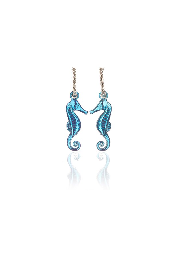 Chrome Blue Color Antiallergic Sea Horse Earrings