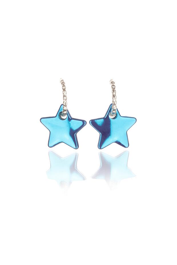 Chrome Blue Color Antiallergic Star Earrings