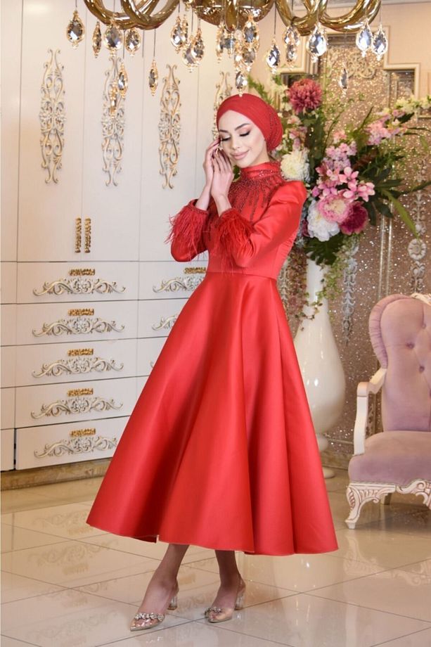 Monalya Kırmızı Abiye Elbise - 6