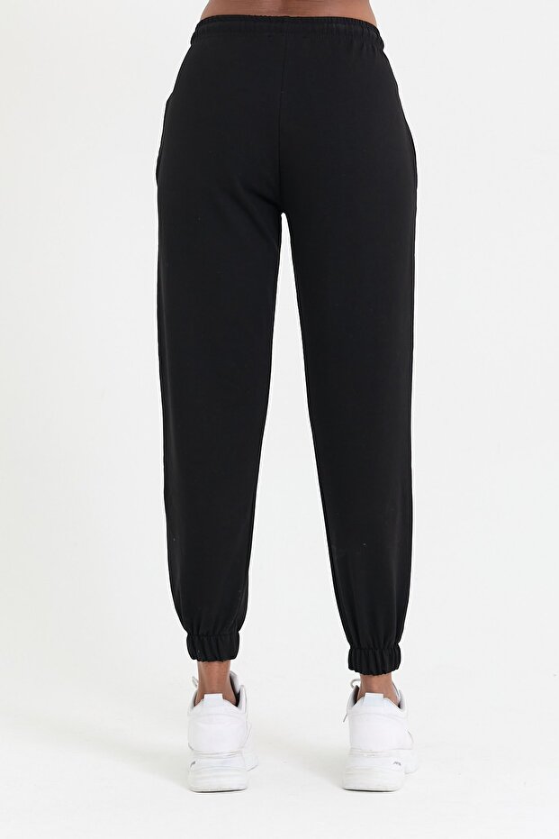 Kadın Siyah Paçası Lastikli Basic Jogger Örme Eşofman Altı - 5