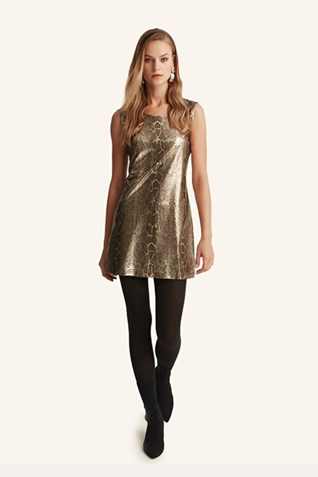 Varak Baskılı Dar Örme Elbise - 3