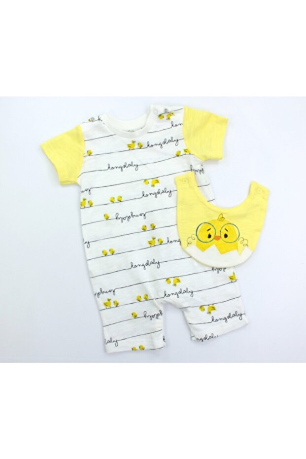 Chick Patterned Smocked Summer Baby Girl Short Jumpsuit