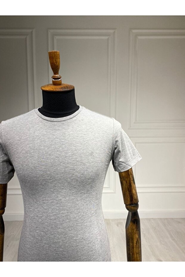 Gri Basic 0 Yaka T-shirt - 2