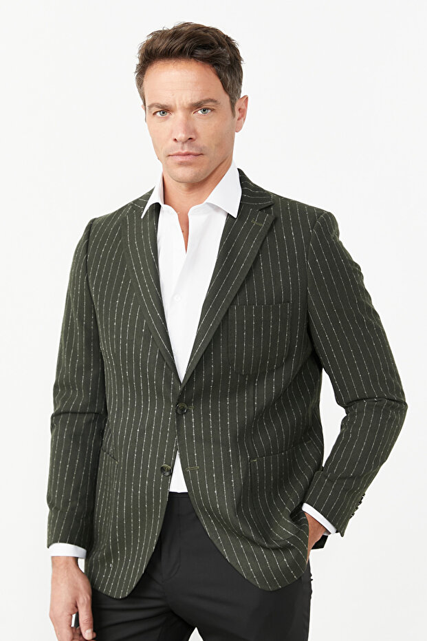 SLIM FIT SLIM CUT MONO COLLAR PATTERNED JACKET - 3