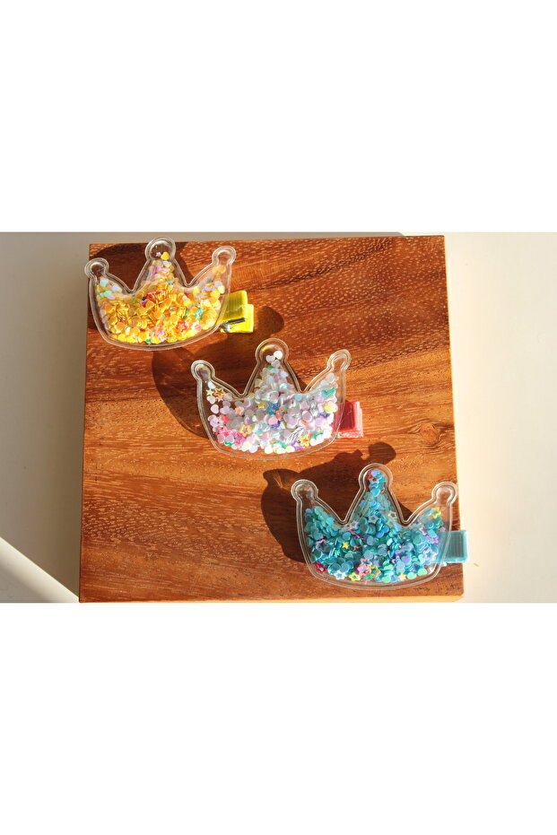 Mixed Color Queen Crown Figure Sequin Children's Clamp Buckle 2 Pieces
