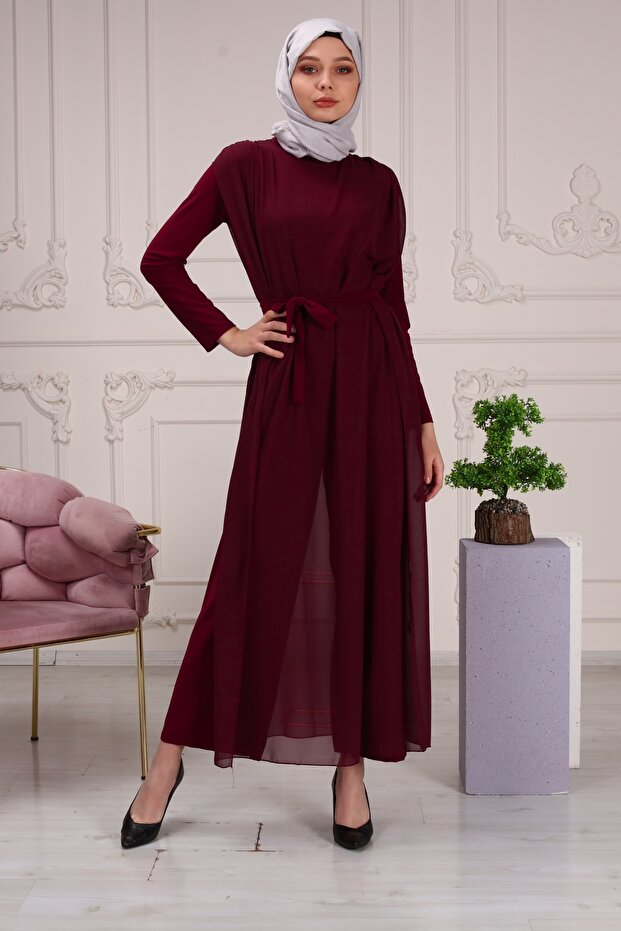 Chiffon Women's Long Jumpsuit Dress with Mobile Belt