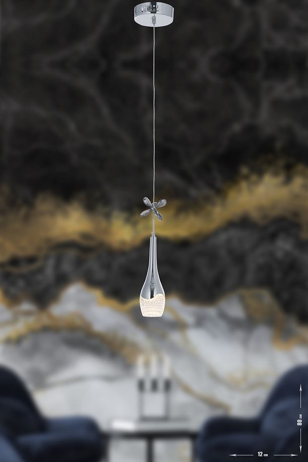 Lale Tekli Ledli Modern Lüks Sarkıt Avize (3 RENK LED; SARI - BEYAZ - GÜN İŞIĞI) - Krom - 3