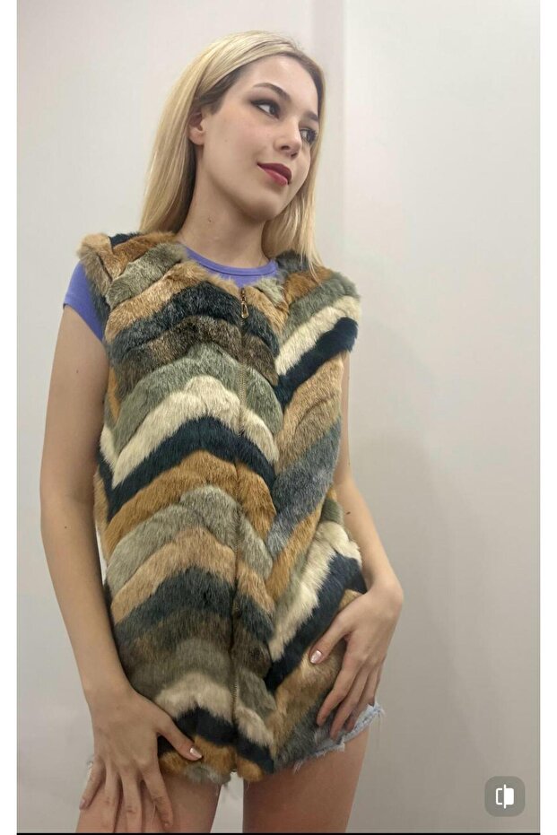 Kadın Patchwork Kürk Yelek - 3