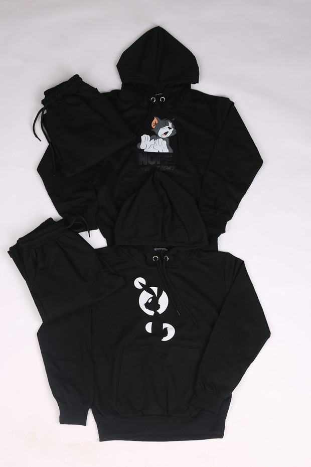 2-Piece Printed Bottom-Top Kangaroo Pocket and Hooded Tracksuit Set 9-16 Years 4 Pieces