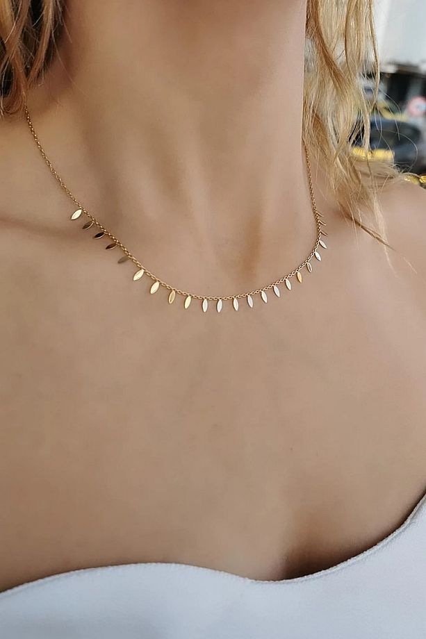 14 AYAR YAPRAK PULLU ZARİF ALTIN KOLYE - 4