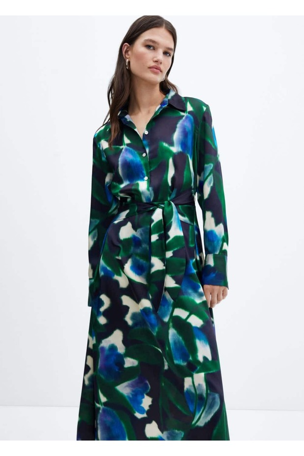 Desenli gömlek elbise - 1