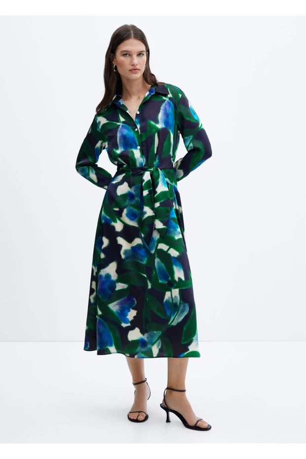 Desenli gömlek elbise - 2