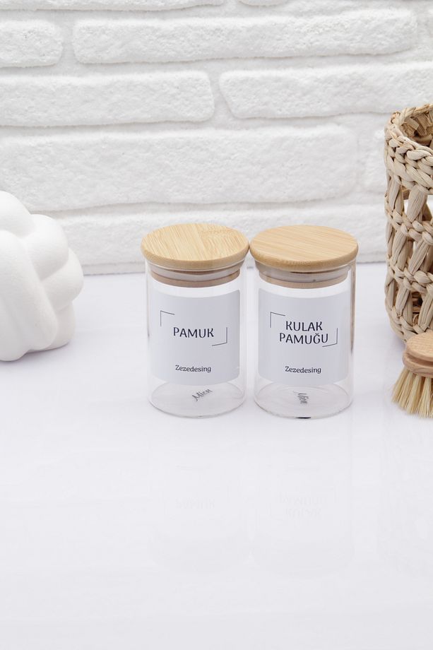 Bambu Kapak Cam Pamuk Ve Kulak Pamuğu Kavanozu Kutusu 250ml - 4