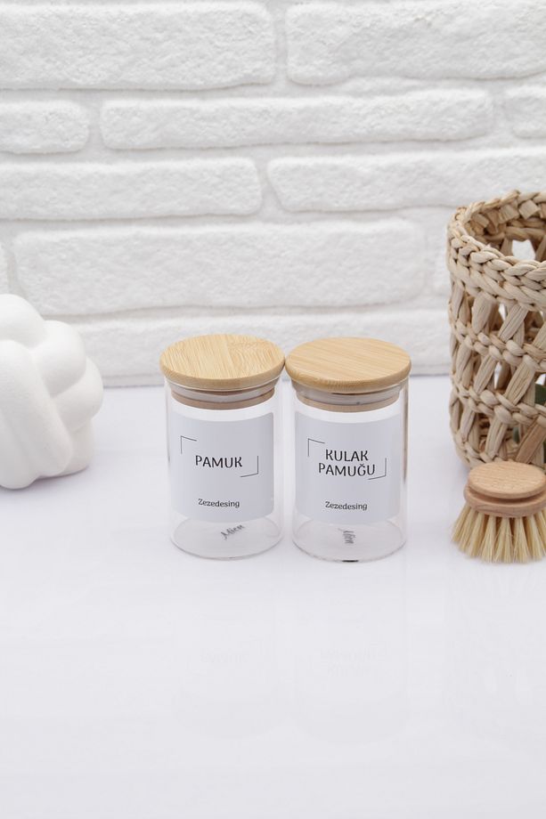 Bambu Kapak Cam Pamuk Ve Kulak Pamuğu Kavanozu Kutusu 250ml - 5