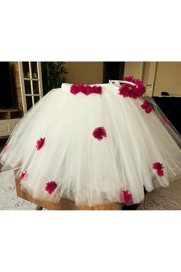 Purple Floral White Tutu Skirt and Crown Set