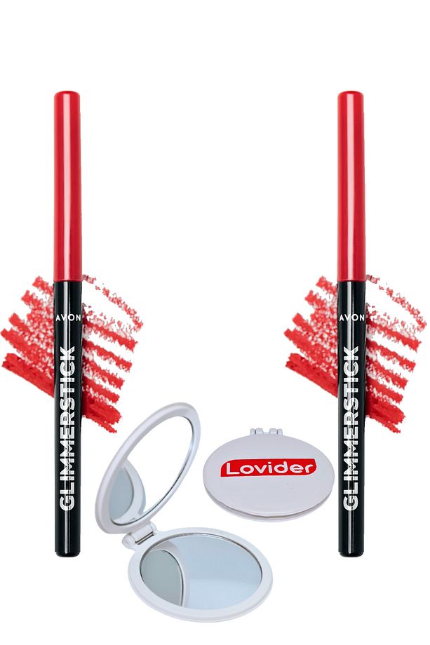Glimmerstick Asansörlü Dudak Kalemi - Ruby Shock 2'li + Lovider Cep Aynası Hediye - 1