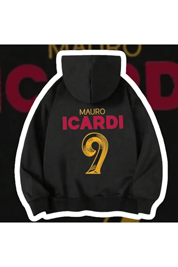 Baskılı Siyah Kapüşonlu - 1