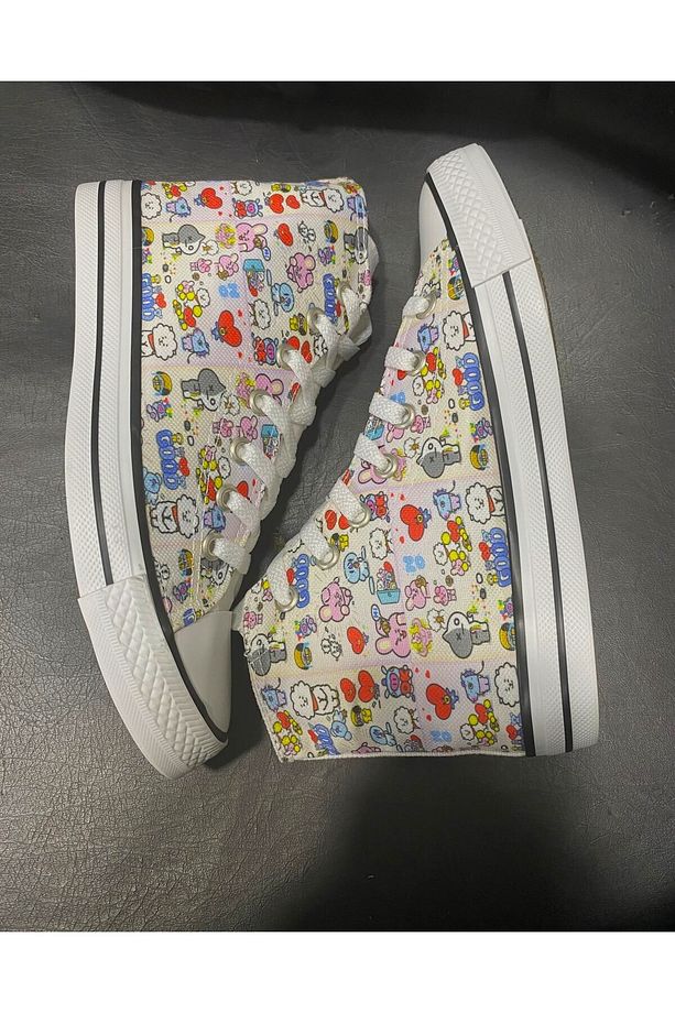 Bts Good Baskılı Kadın Canvas Ayakkabı Convers Bot Bilekli Uzun Convers - 4