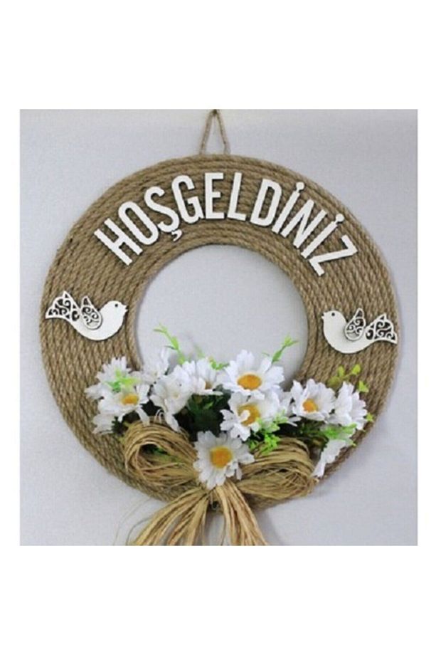 Hoşgeldiniz Yazılı Kapı Süsü Lüks Kapı Süsü Papatya Duvar Ve Kapı Süsü 30 x 30 cm - 1