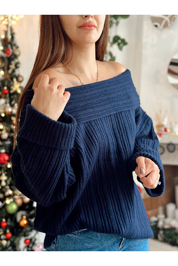 pulover cu umăr deschis îndoit - 7