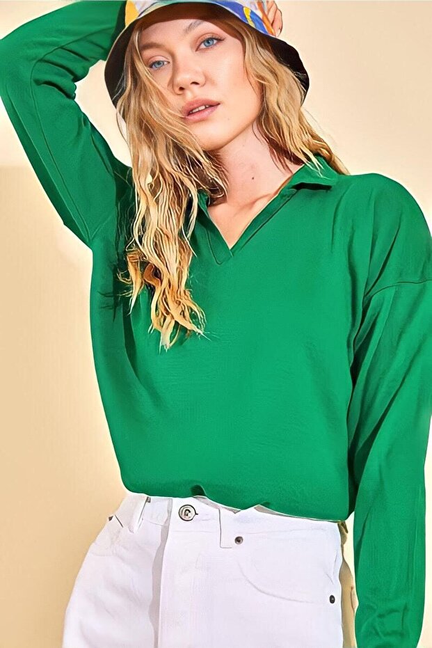Pulover Basic Guler Polo Verde - 1