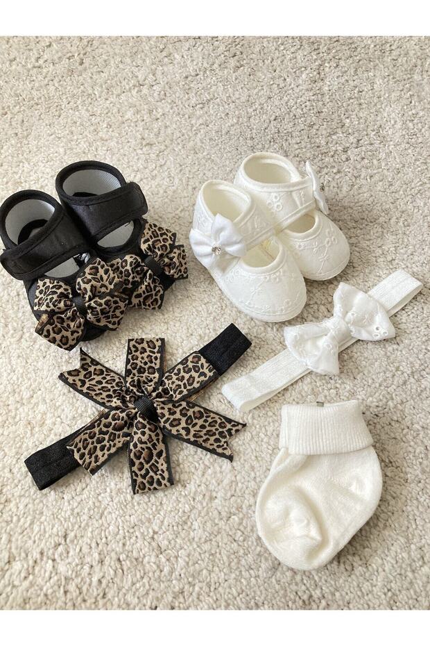 Baby Girl Scalloped Booties & Leopard Patterned Booties / Newborn Gift / Mevlüt Booties with Headband