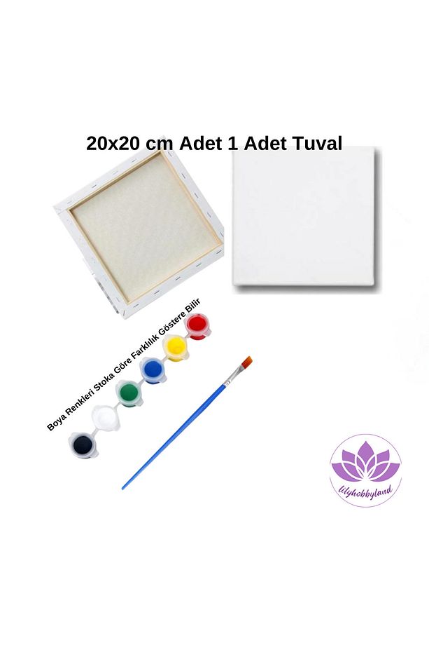 Başlangıç Resim Boyama Seti - 1 Adet 20x20 Cm Tuval, 6 Renk Akrilik Boya,1 Adet Fırça - 1