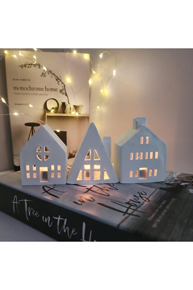 3'lü Beyaz Ev Mumluk - 2