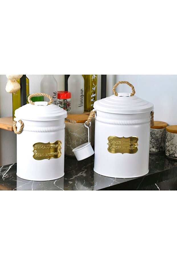 White Metal 2-Piece Laundry Dish Detergent Bucket