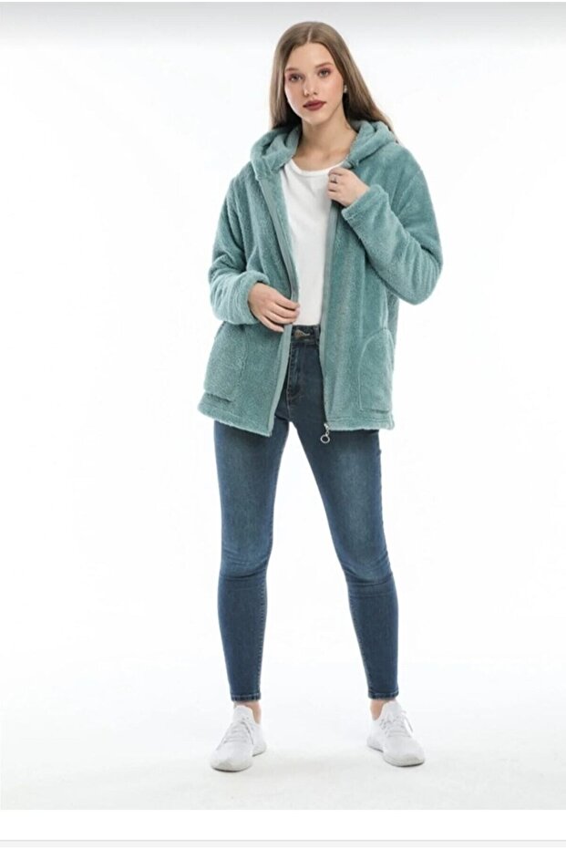 Hooded Zippered Plush Cardigan