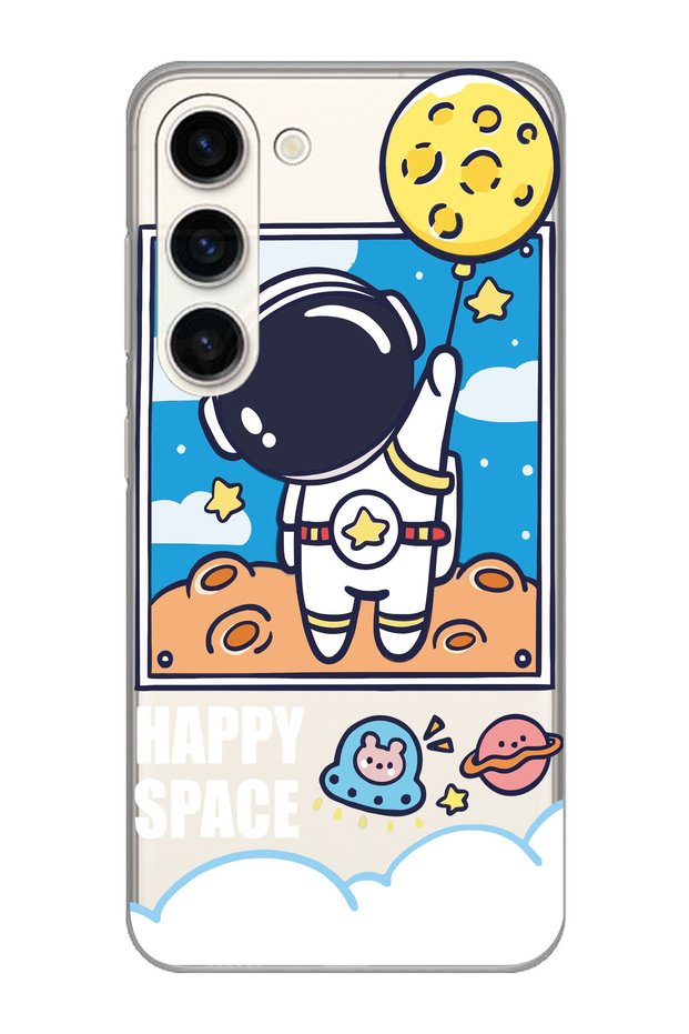 Astronaut Patterned Transparent Phone Case Compatible with Samsung Galaxy S23